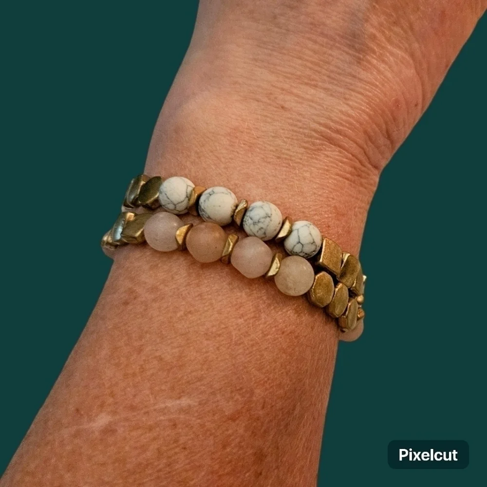 3/$30 Rose Quartz Howlite Metal Beaded Stretch Bracelets